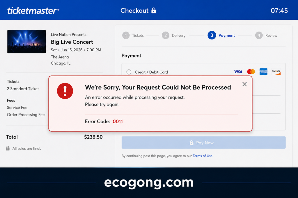 ticketmaster error code 0011